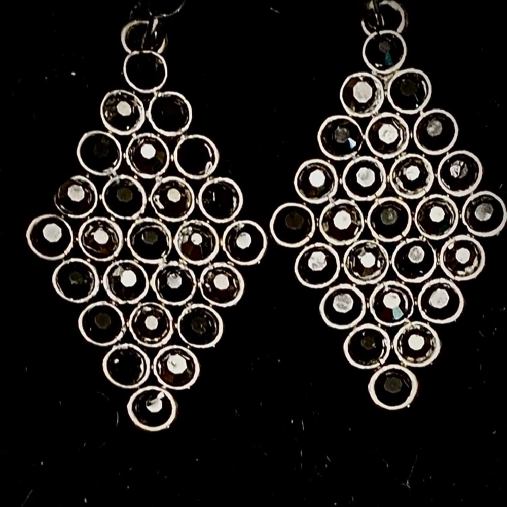 Earrings black and Silver tone  Geometric with Intricate Detail
